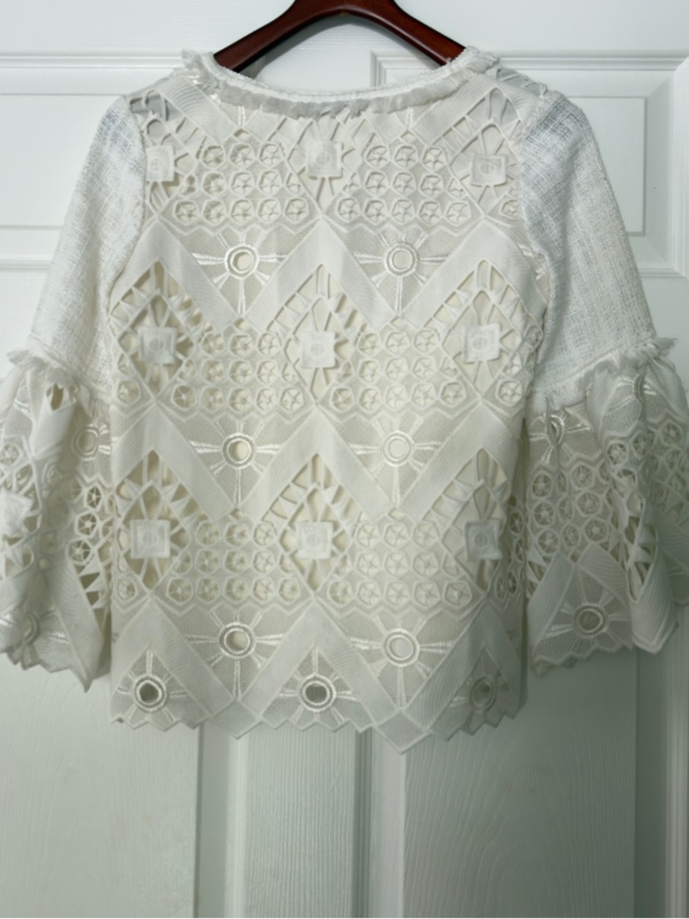 Alexis Cream Floral Lace V-Neck Bell Sleeve Top - Picture 7 of 10